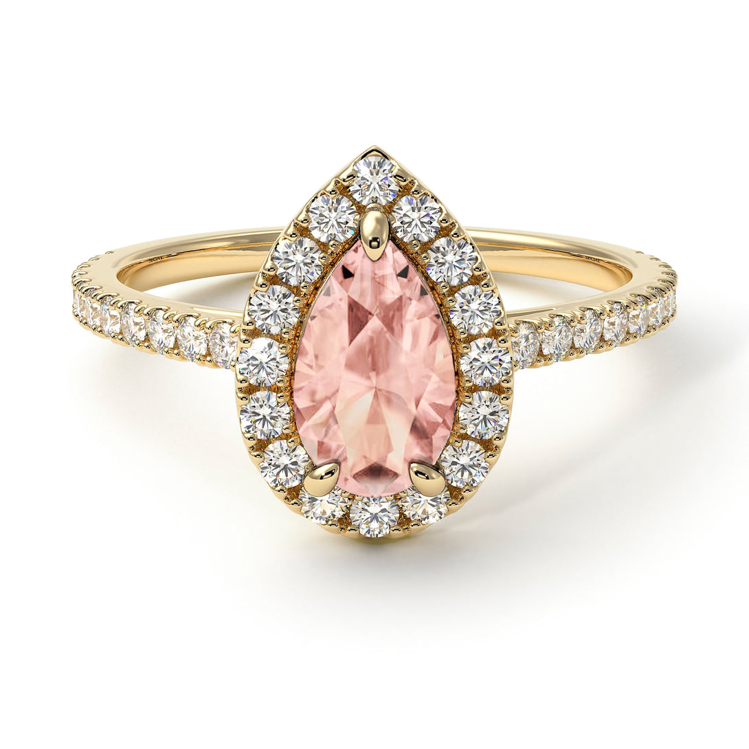 Pear Shaped Halo Morganite Ring - Janet No. 901