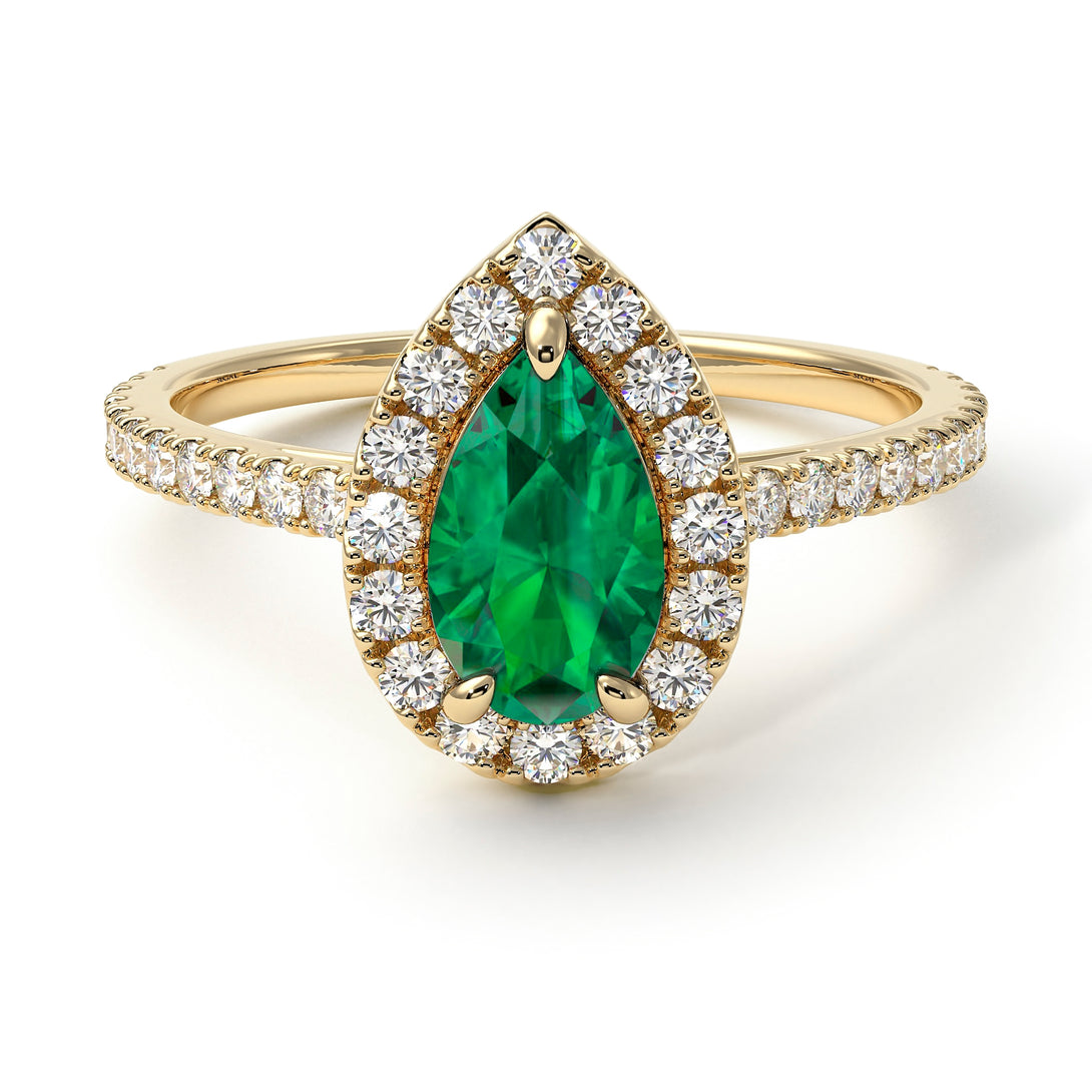 Pear Shaped Halo Emerald Ring - Janet No. 19