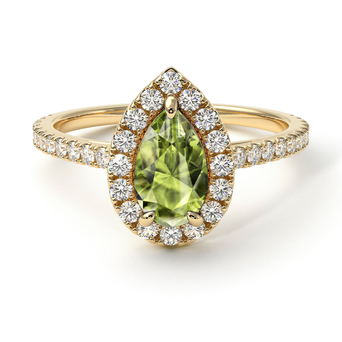 Pear Shaped Halo Peridot Ring - Janet No. 701