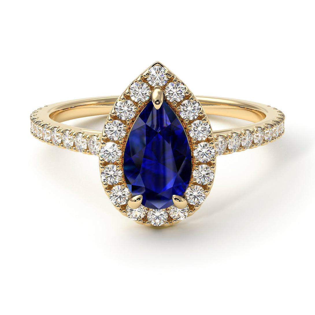 Pear Shaped Halo Sapphire Ring - Janet No. 25