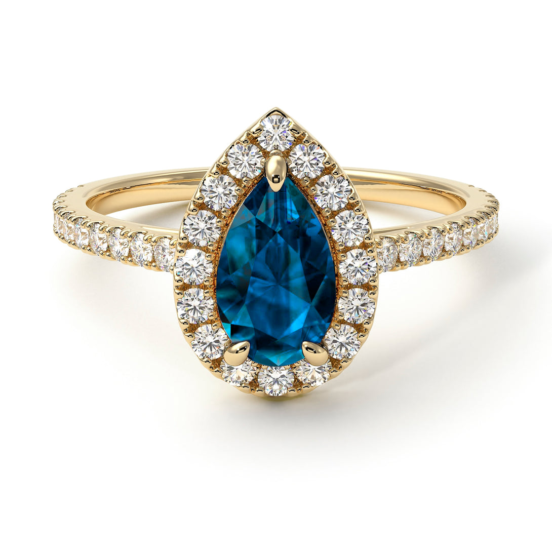 Pear Shaped Halo Blue Topaz Ring - Janet No. 501