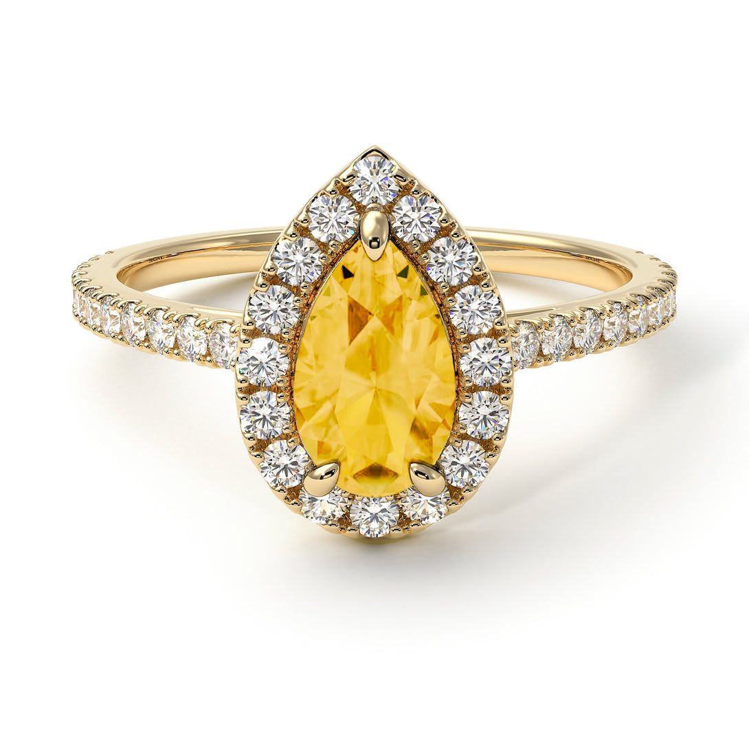 Pear Shaped Halo Citrine Ring - Janet No. 601