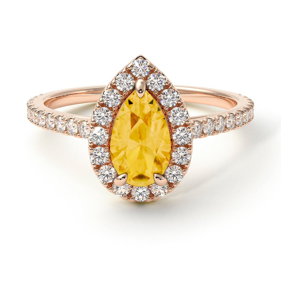 Pear Shaped Halo Citrine Ring - Janet No. 602