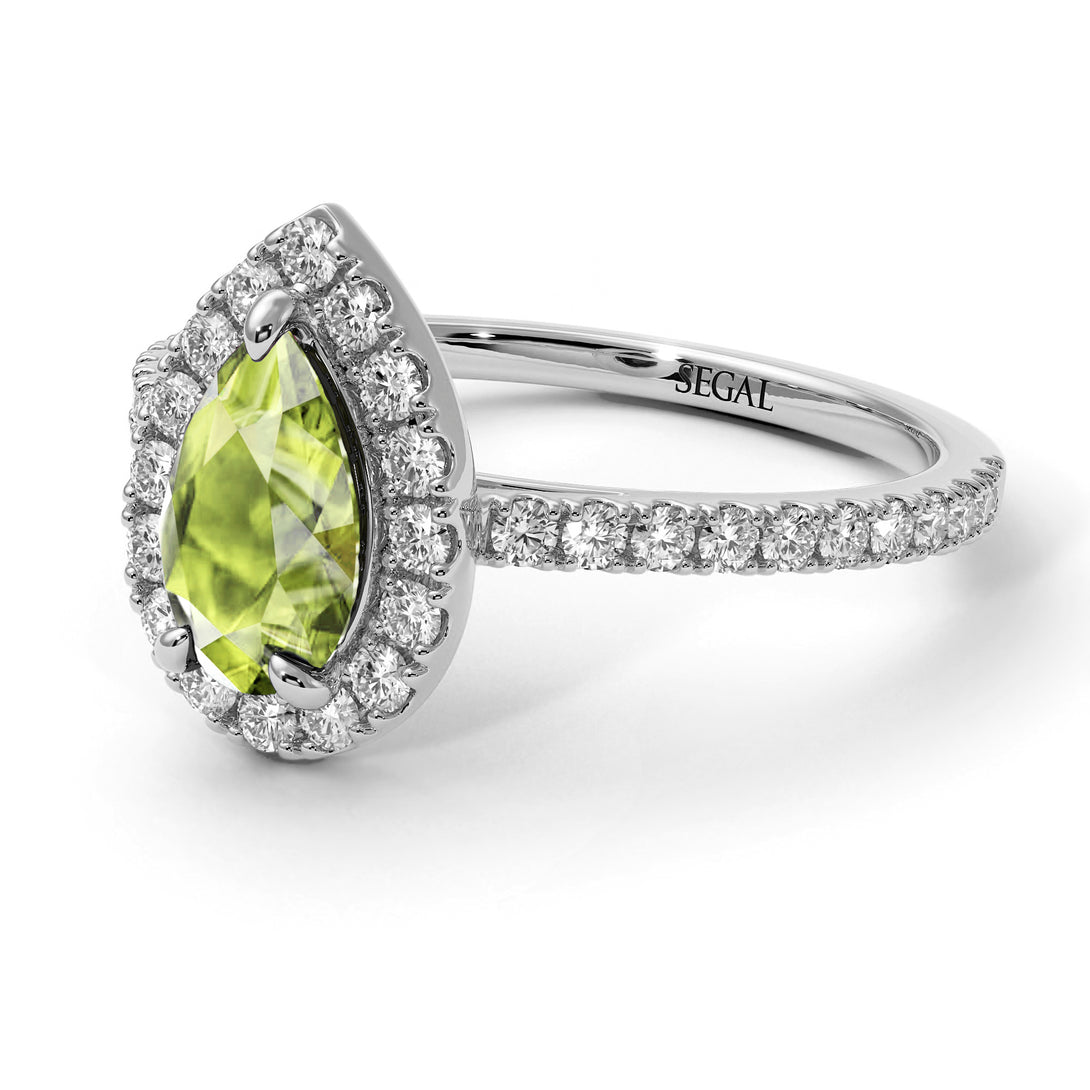 Pear Shaped Halo Peridot Ring - Janet No. 703