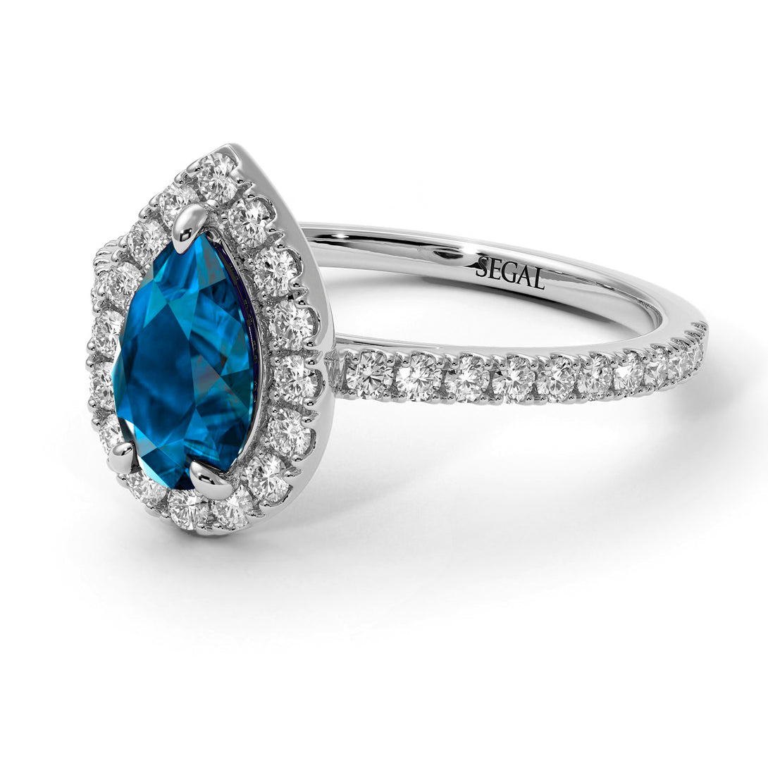 Pear Shaped Halo Blue Topaz Ring - Janet No. 503