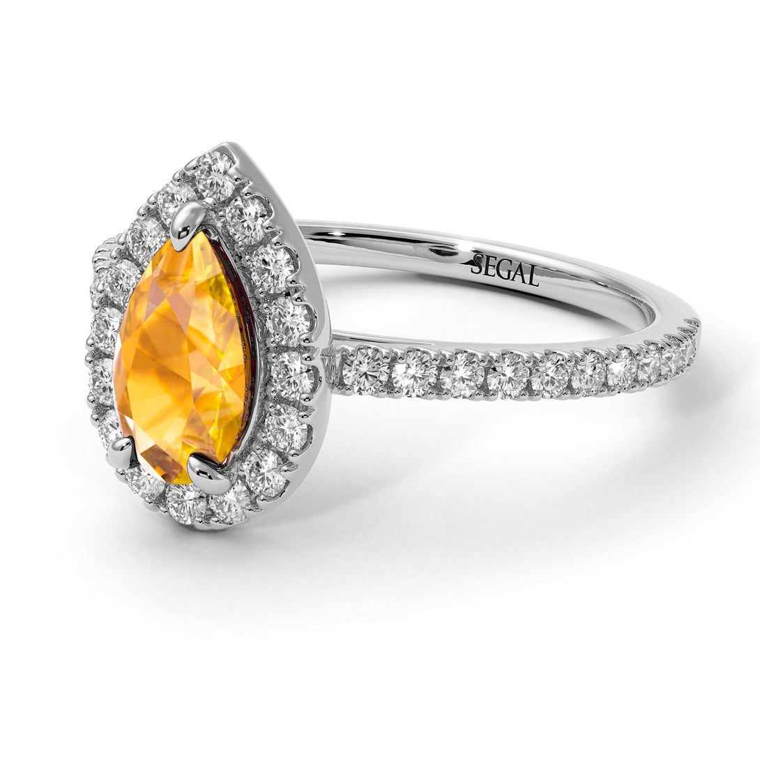 Pear Shaped Halo Yellow Diamond Ring - Janet No. 1003