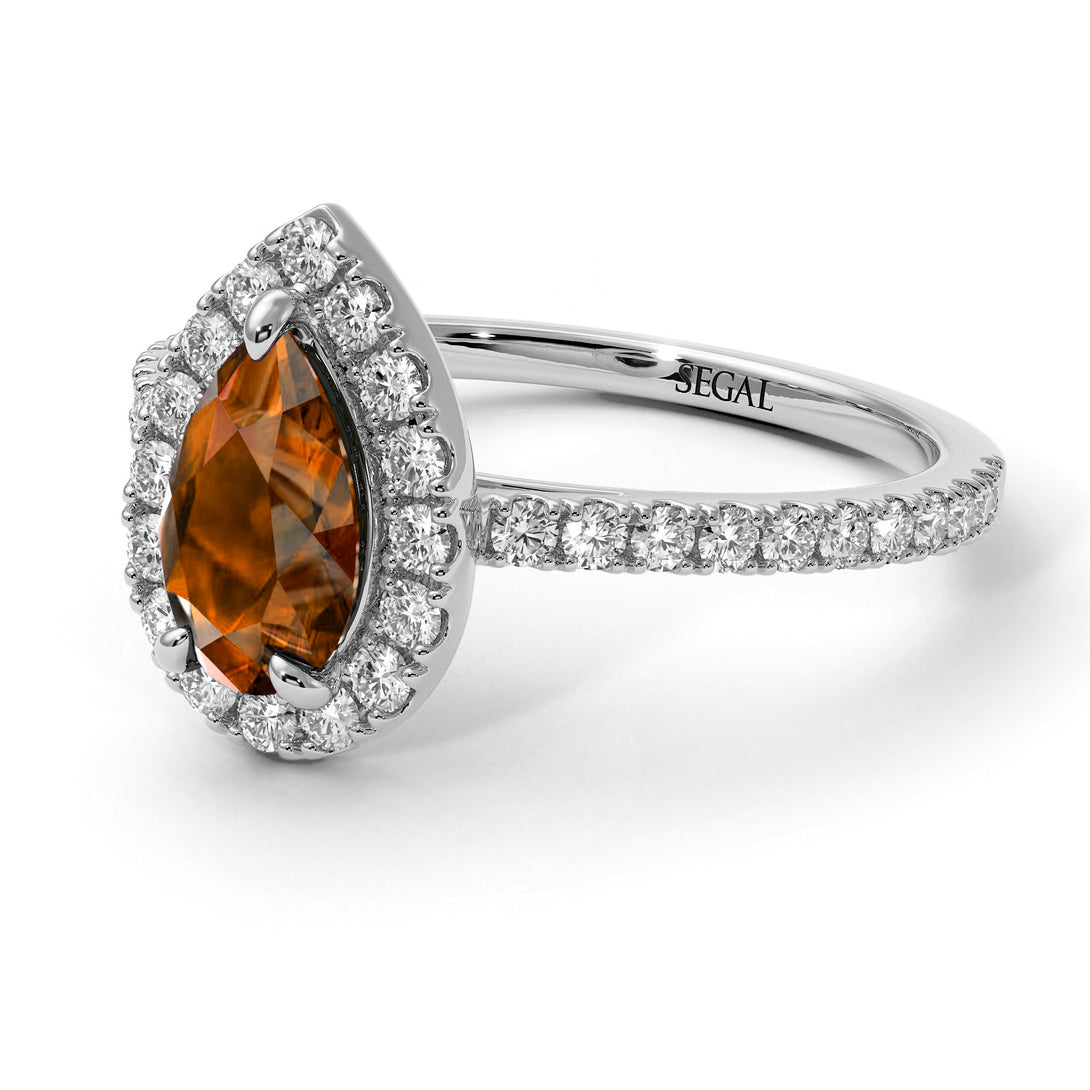 Pear Shaped Halo Brown Diamond Ring - Janet No. 1103