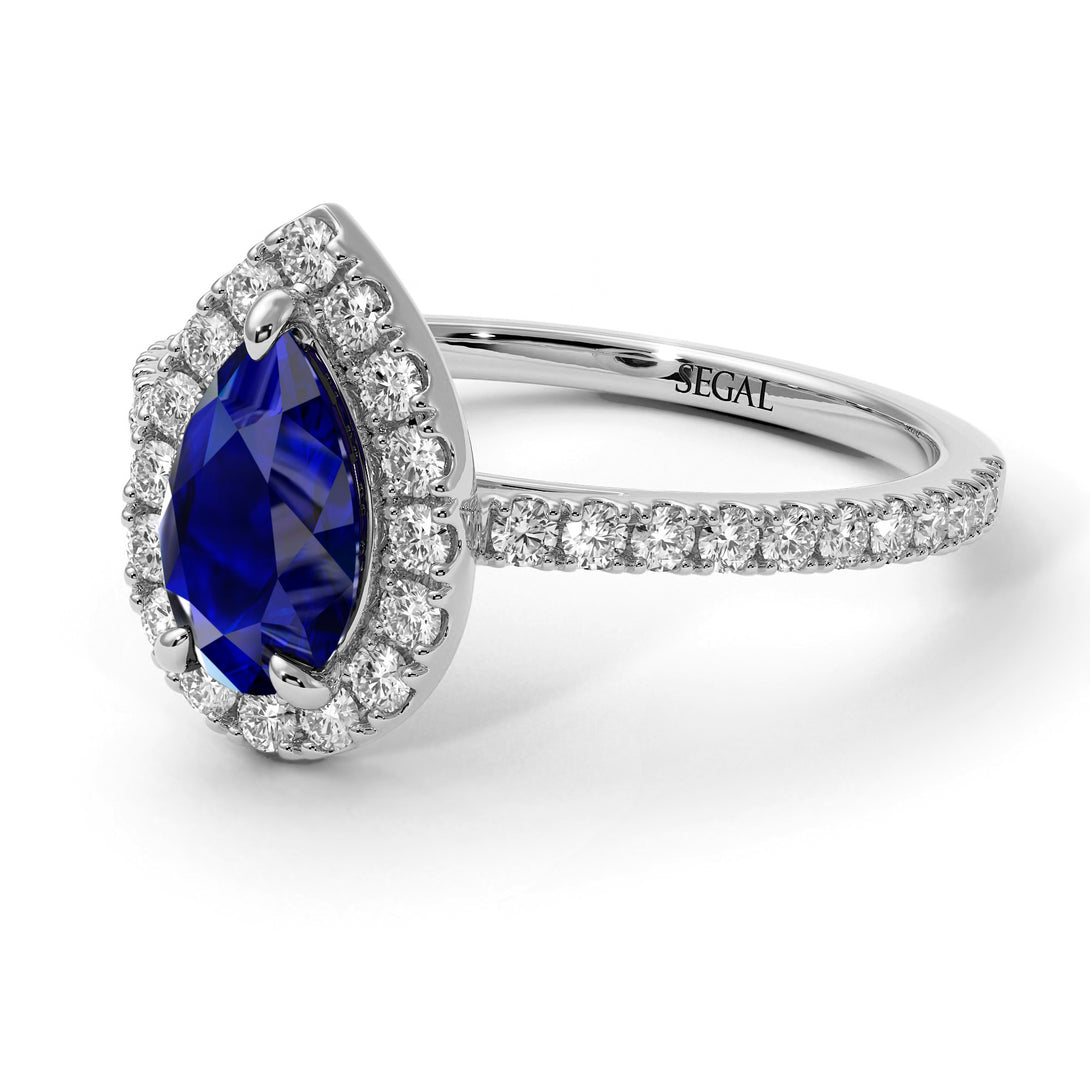 Pear Shaped Halo Sapphire Ring - Janet No. 27