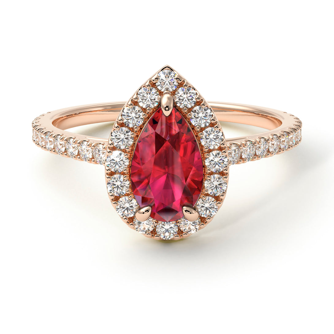Pear Shaped Halo Ruby Ring - Janet No. 32