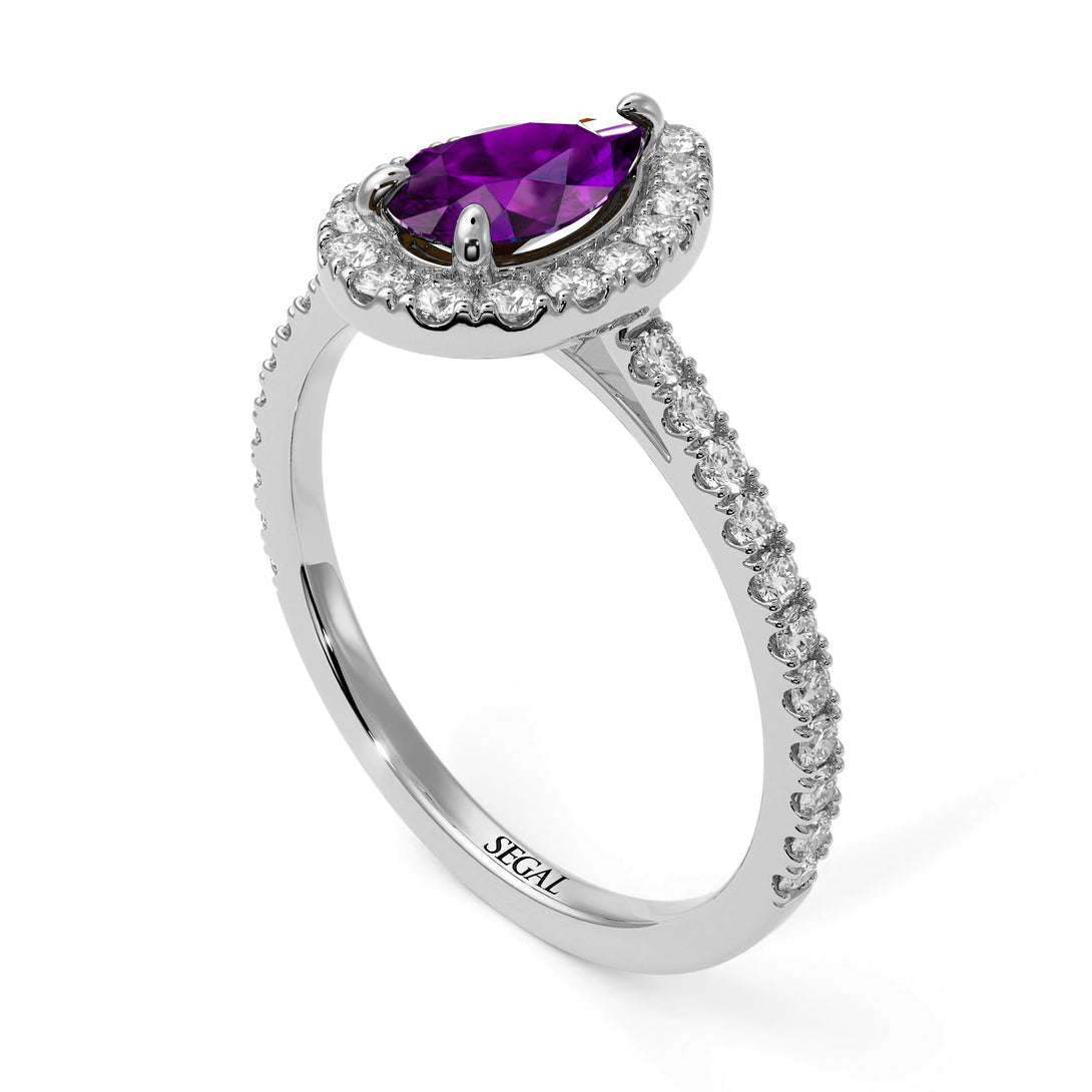 Pear Shaped Halo Amethyst Ring - Janet No. 303