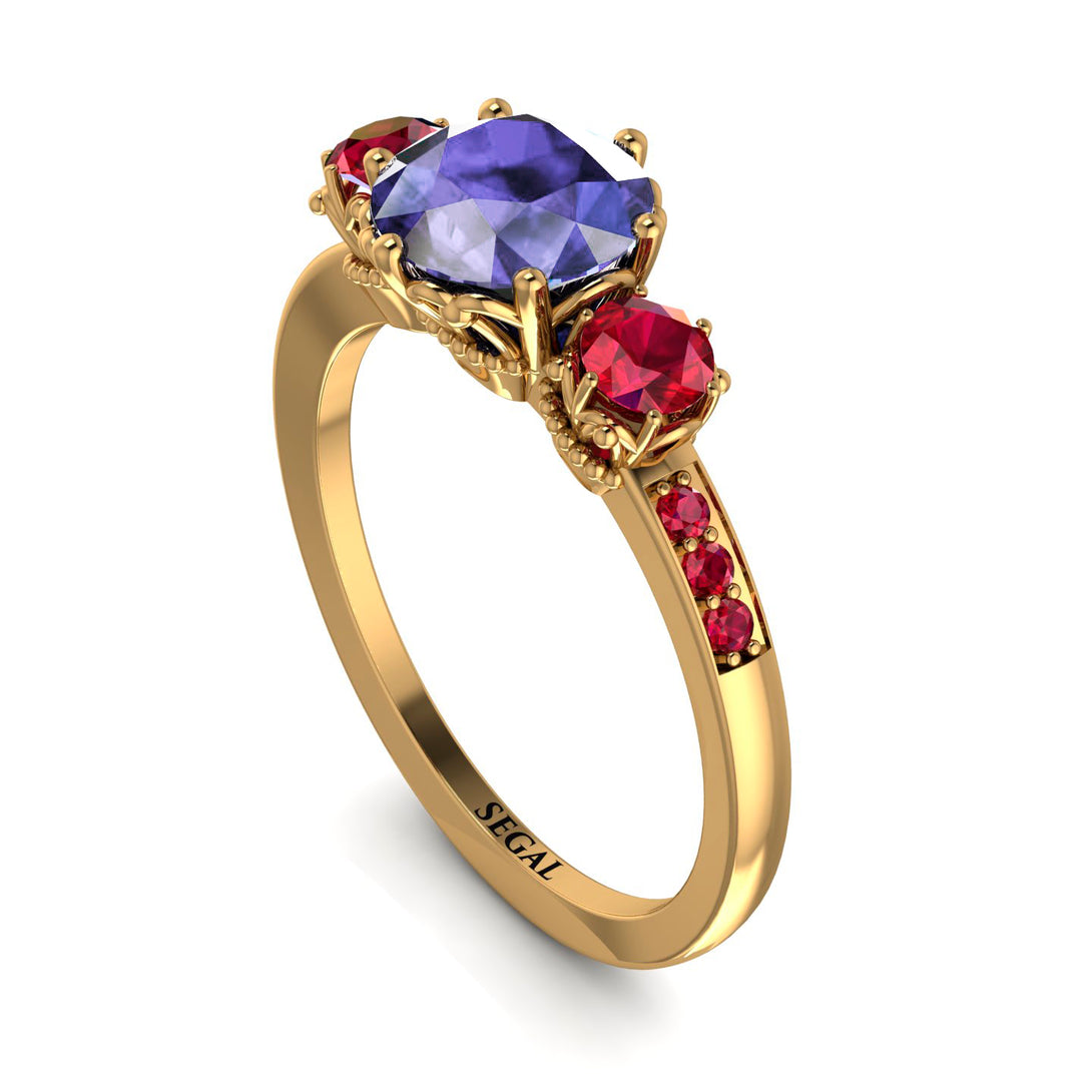 Vintage 3 Stones Tanzanite Ring With Micro Pave - Luna No. 213