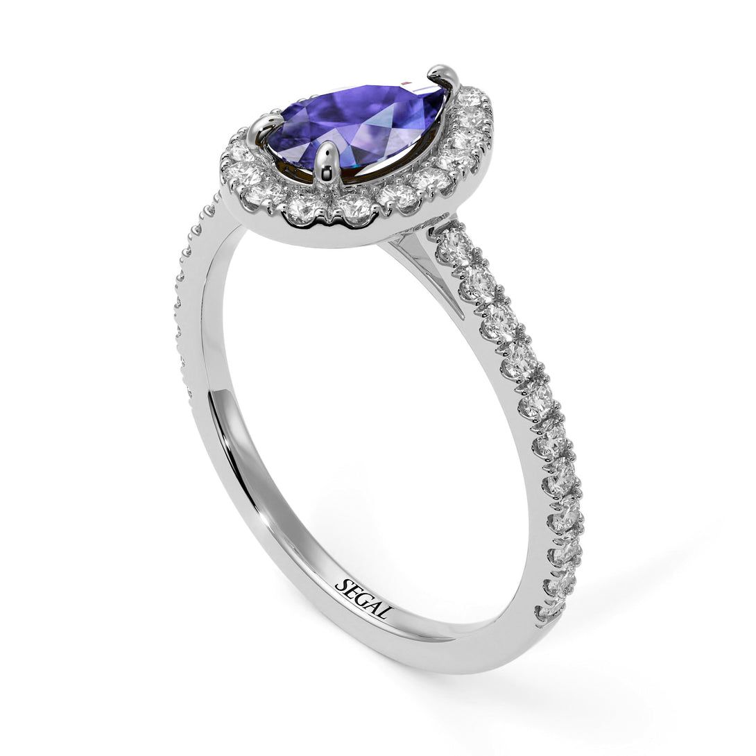 Pear Shaped Halo Tanzanite Ring - Janet No. 203