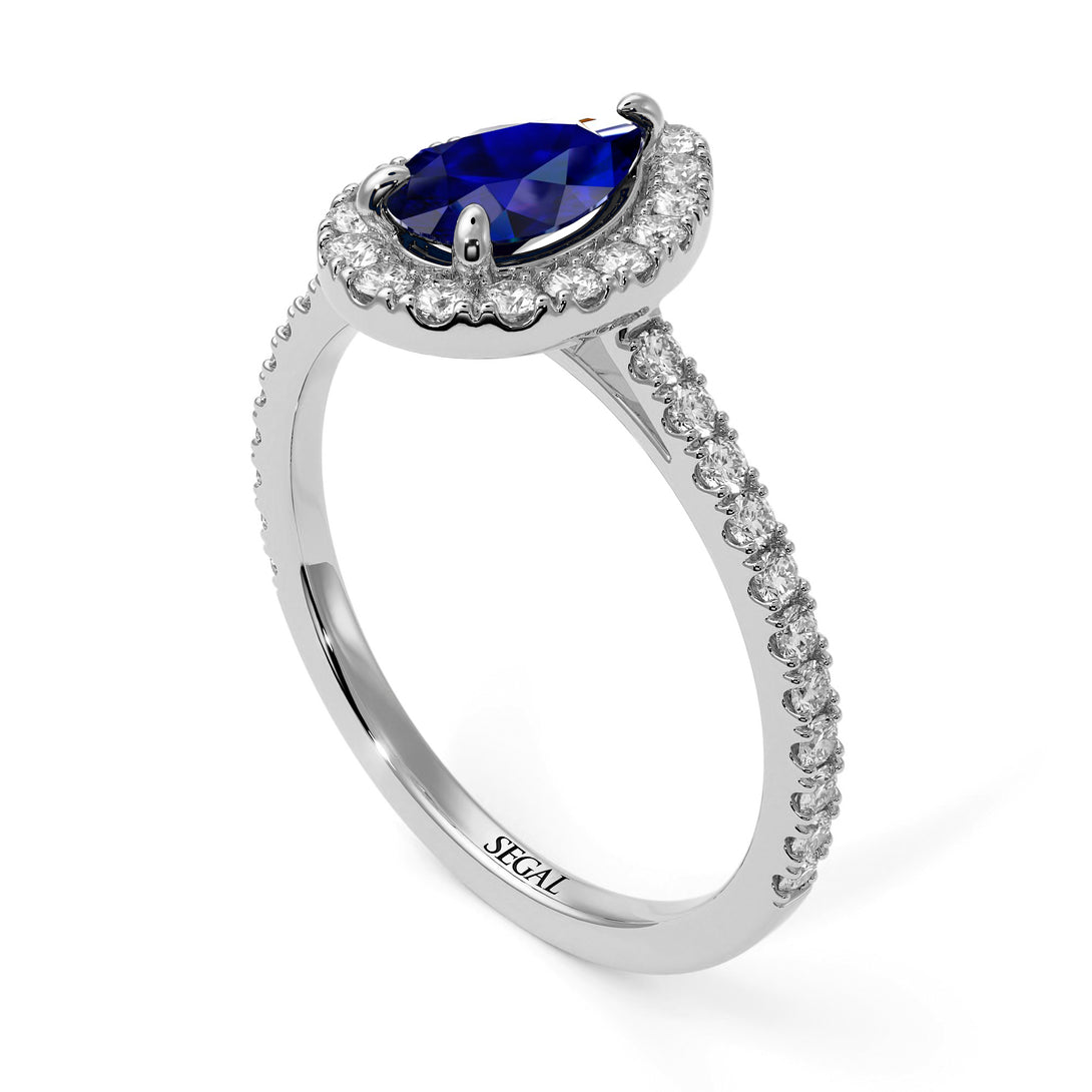 Pear Shaped Halo Sapphire Ring - Janet No. 27