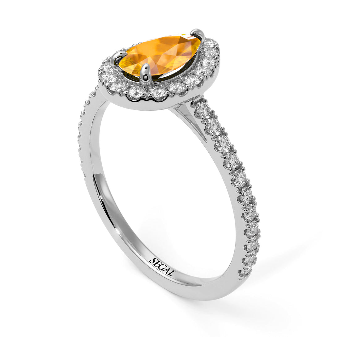 Pear Shaped Halo Yellow Diamond Ring - Janet No. 1003