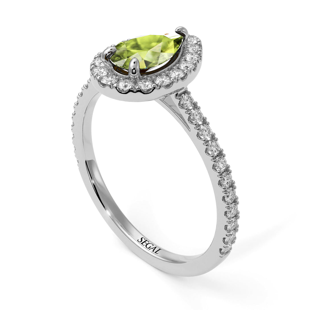 Pear Shaped Halo Peridot Ring - Janet No. 703