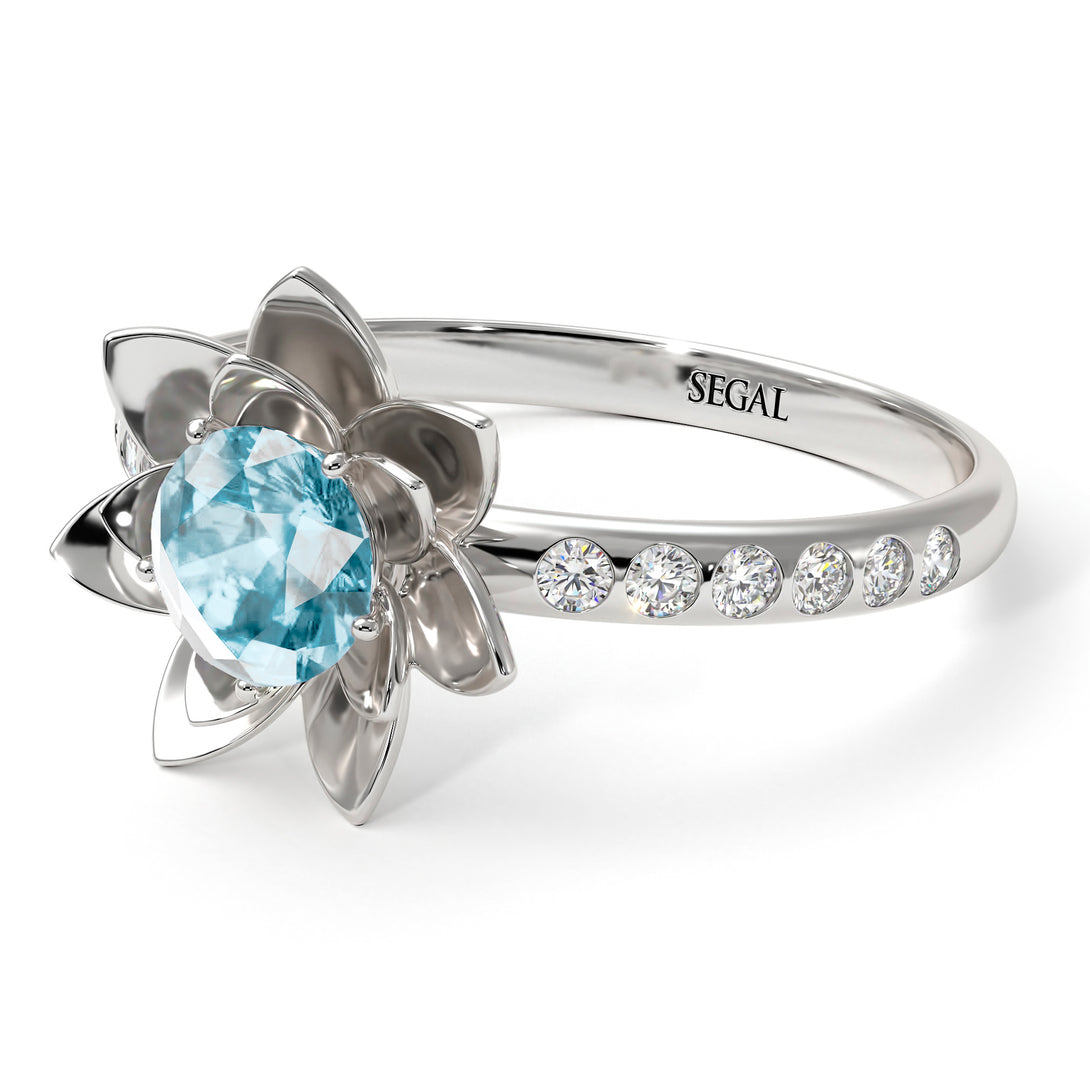 Lotus Flower Aquamarine ring - Lotus no. 403