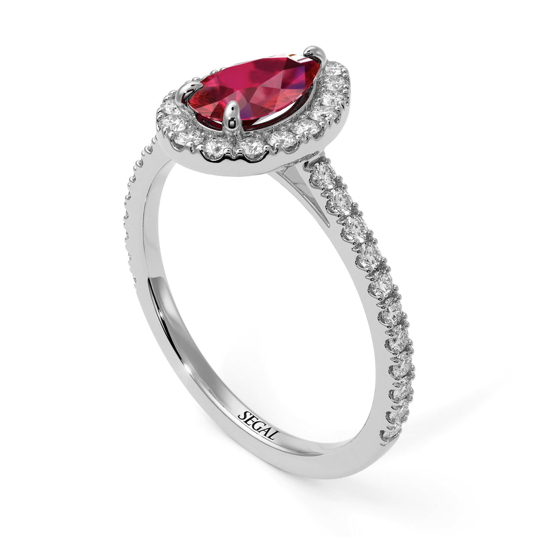 Pear Shaped Halo Ruby Ring - Janet No. 33