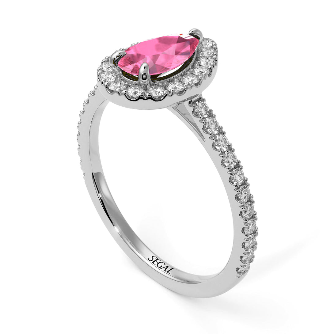 Pear Shaped Halo Pink Moissanite Ring - Janet No. 803