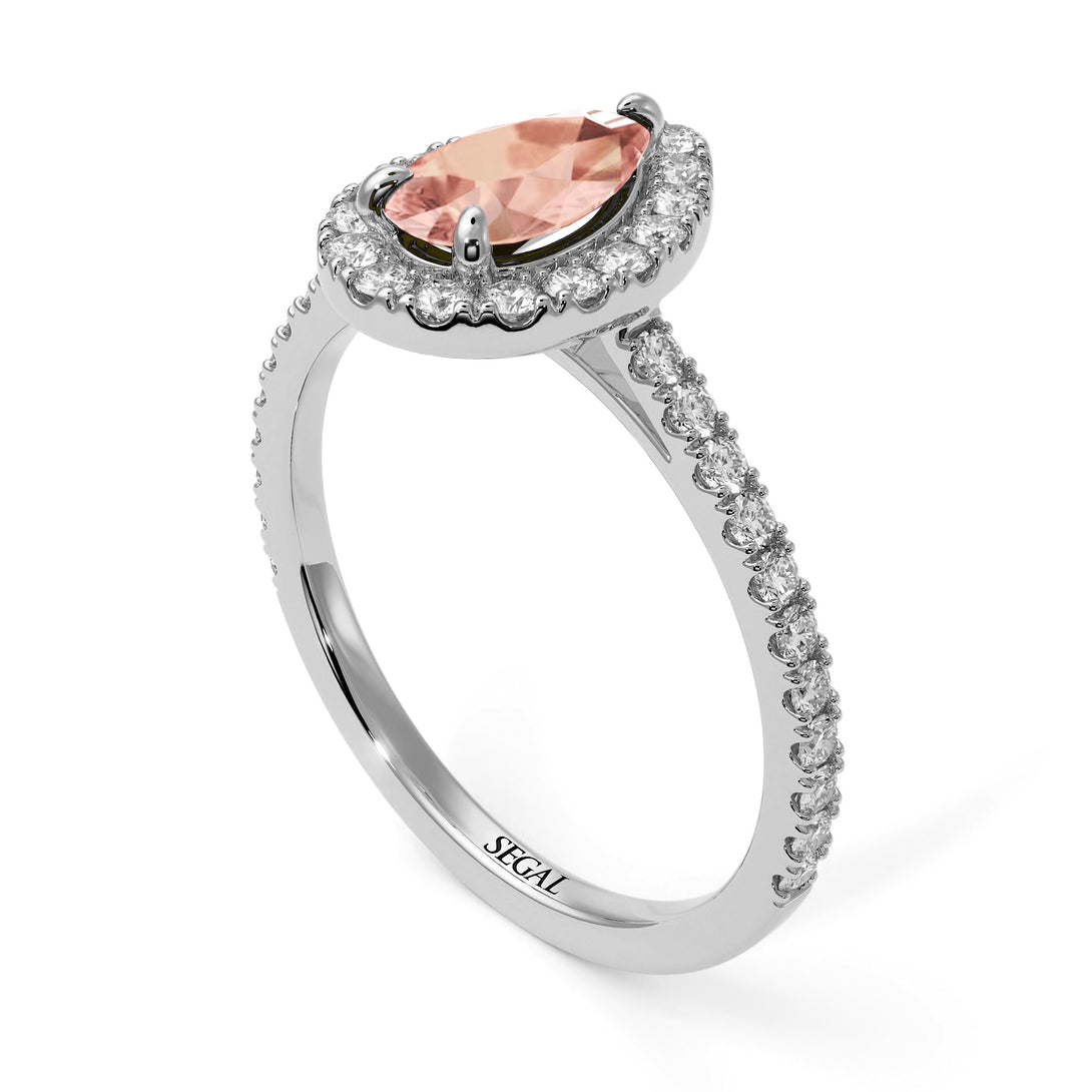 Pear Shaped Halo Morganite Ring - Janet No. 903