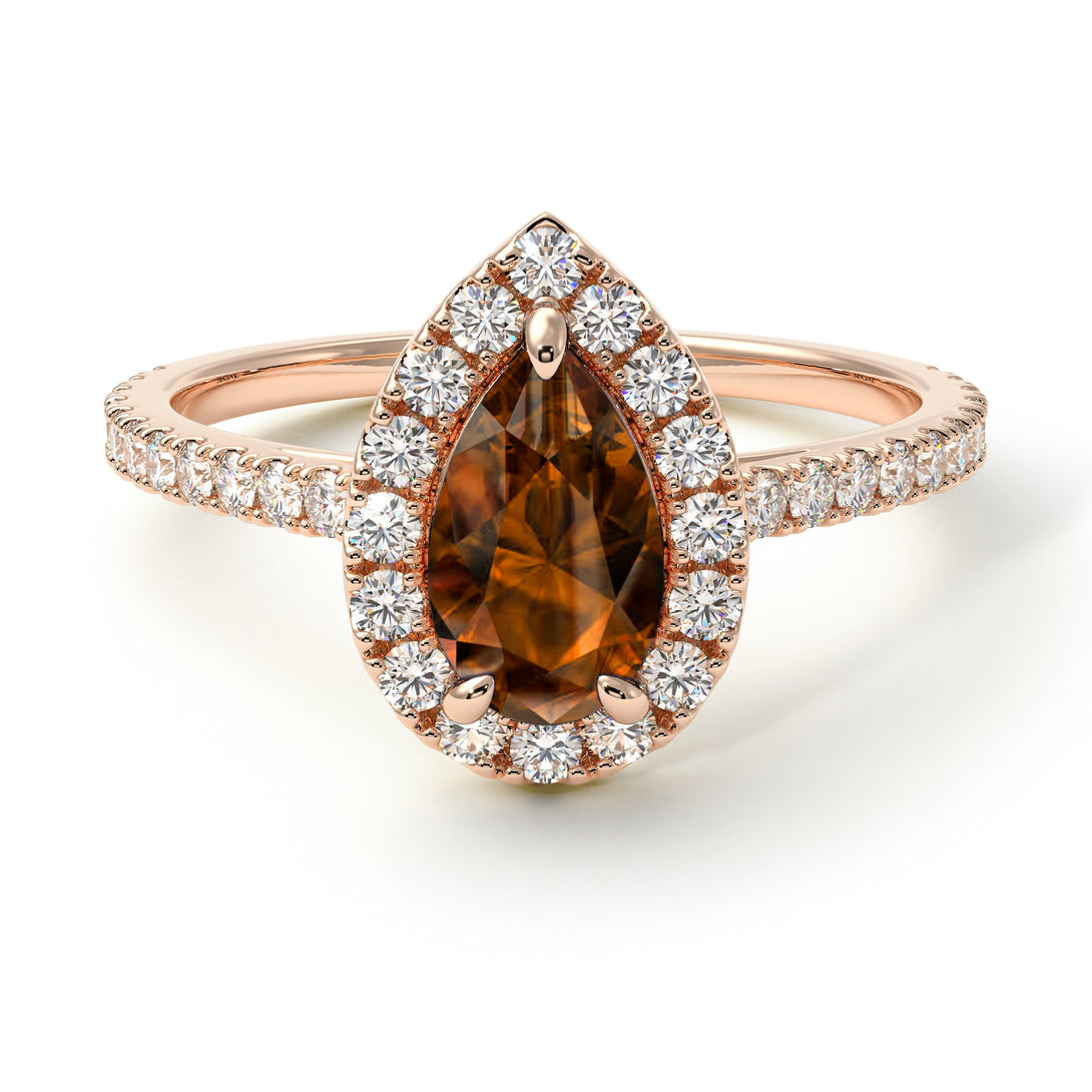 Pear Shaped Halo Brown Diamond Ring - Janet No. 1102