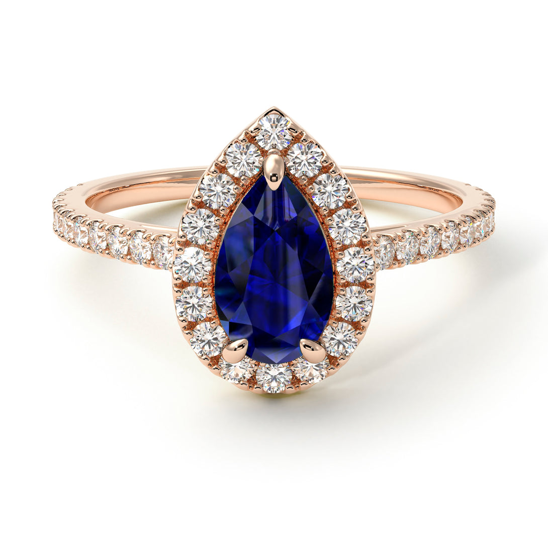 Pear Shaped Halo Sapphire Ring - Janet No. 26