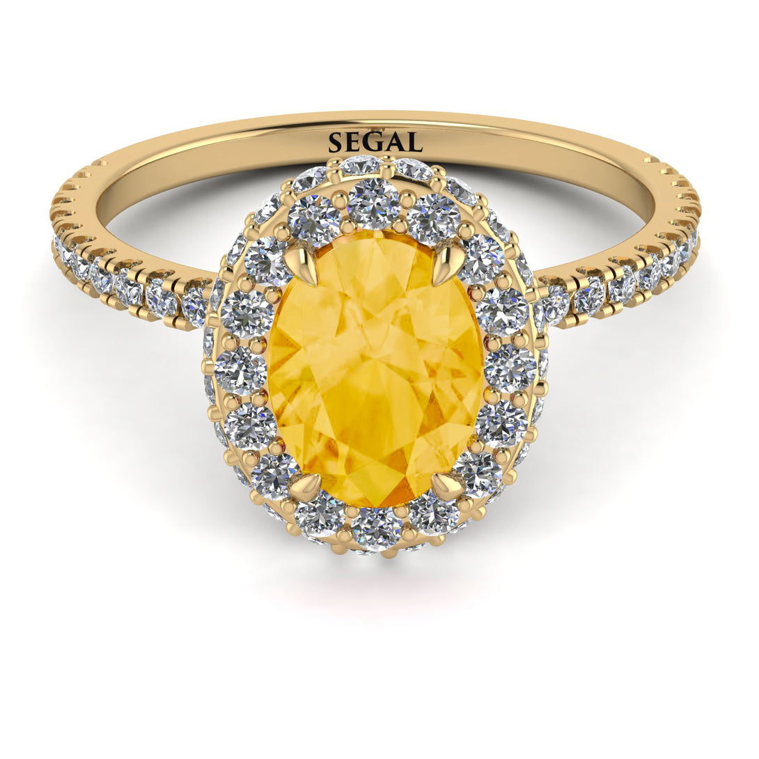 Oval Citrine Halo Hidden Diamonds Ring - Amy No. 601