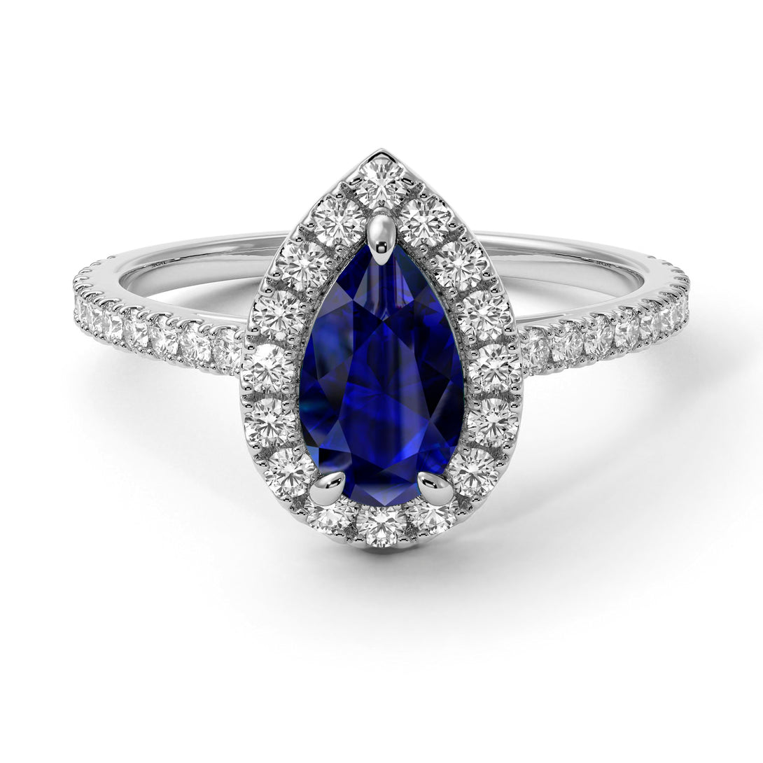 Pear Shaped Halo Sapphire Ring - Janet No. 27