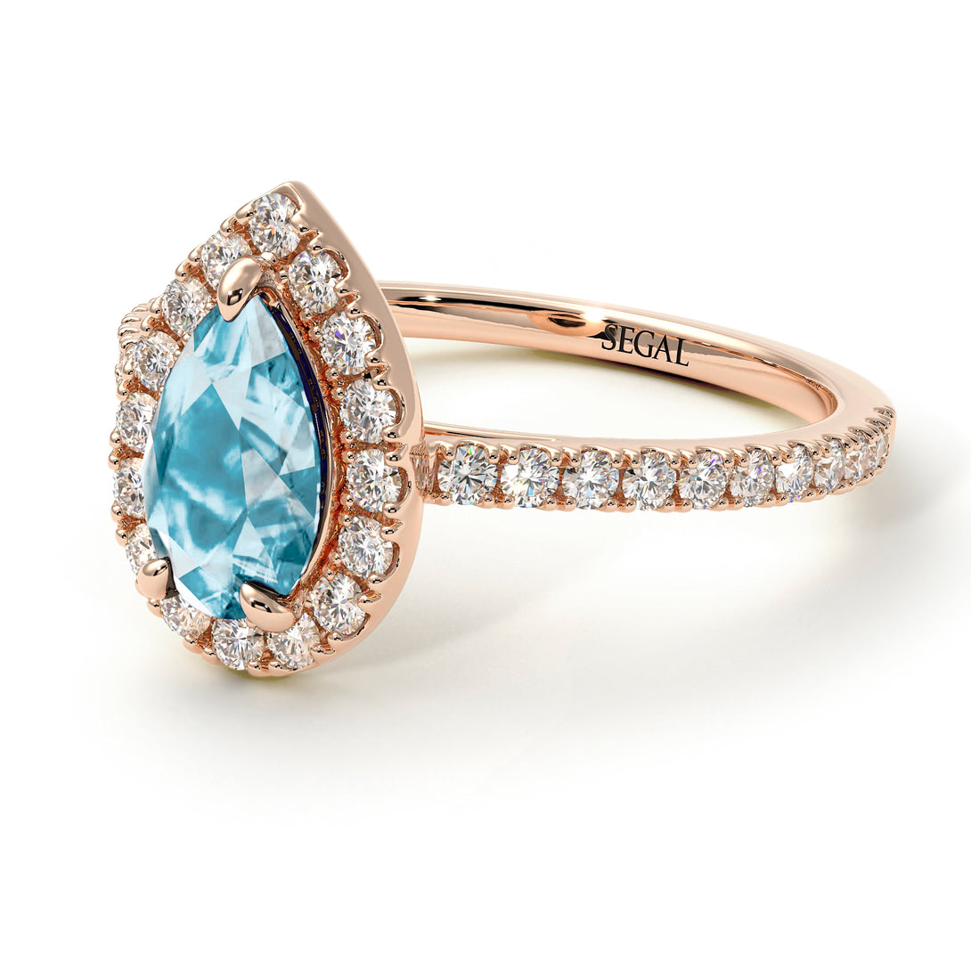 Pear Shaped Halo Aquamarine Ring - Janet No. 402