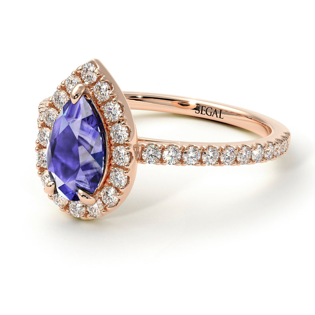 Pear Shaped Halo Tanzanite Ring - Janet No. 202