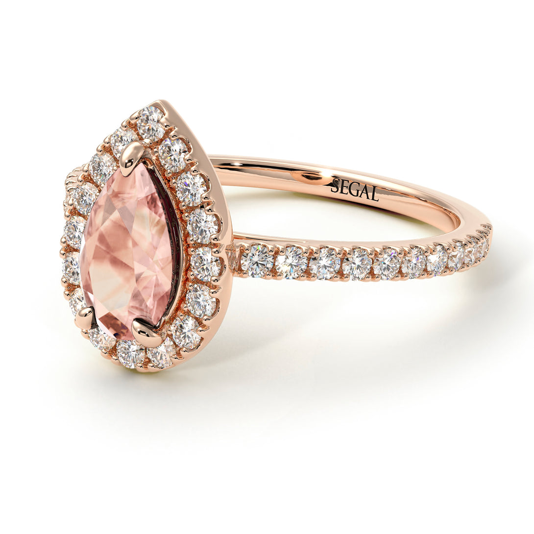 Pear Shaped Halo Morganite Ring - Janet No. 902