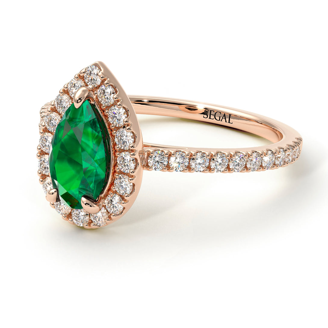 Pear Shaped Halo Emerald Ring - Janet No. 20