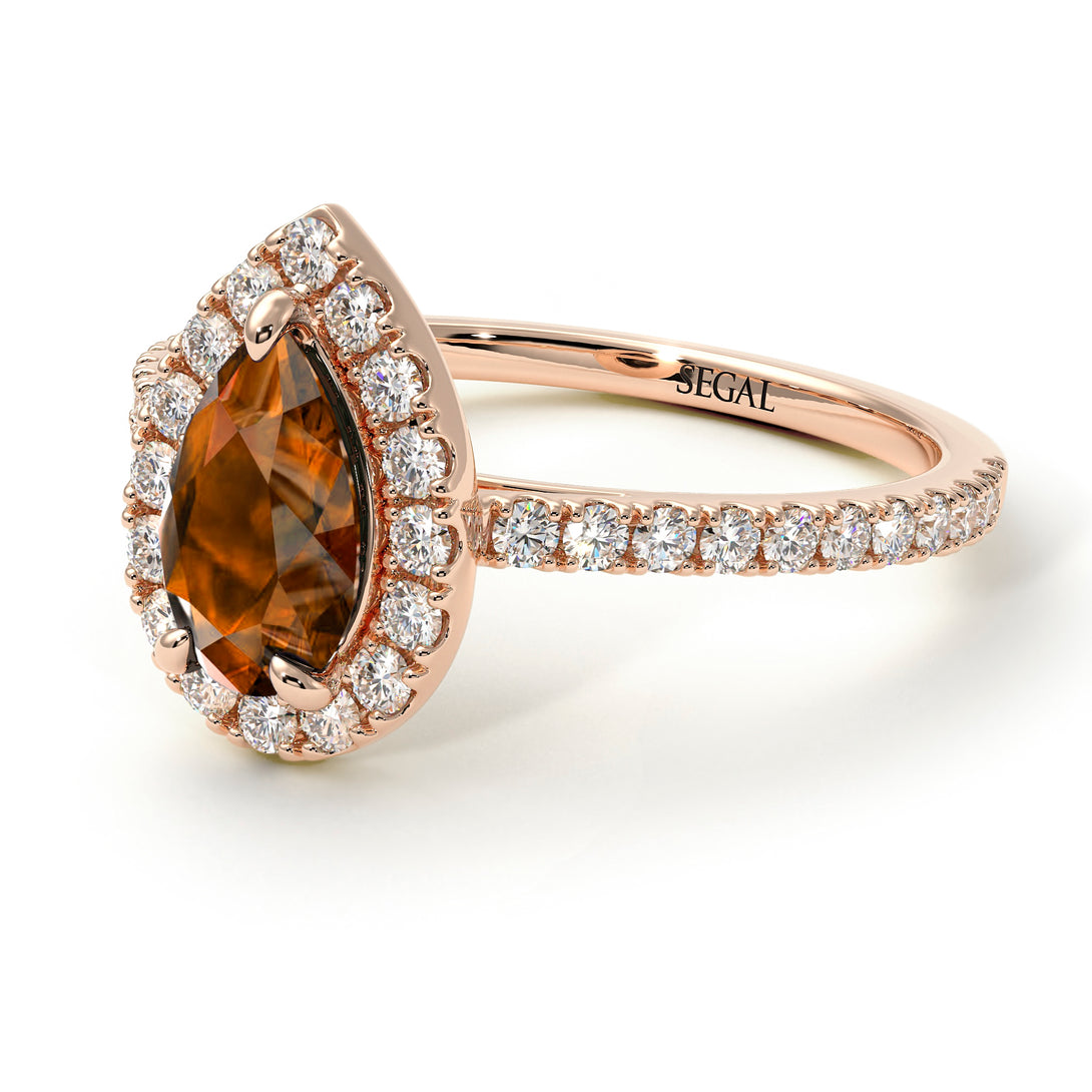 Pear Shaped Halo Brown Diamond Ring - Janet No. 1102