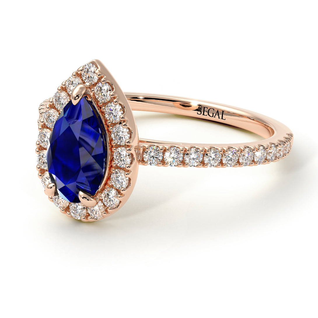 Pear Shaped Halo Sapphire Ring - Janet No. 26