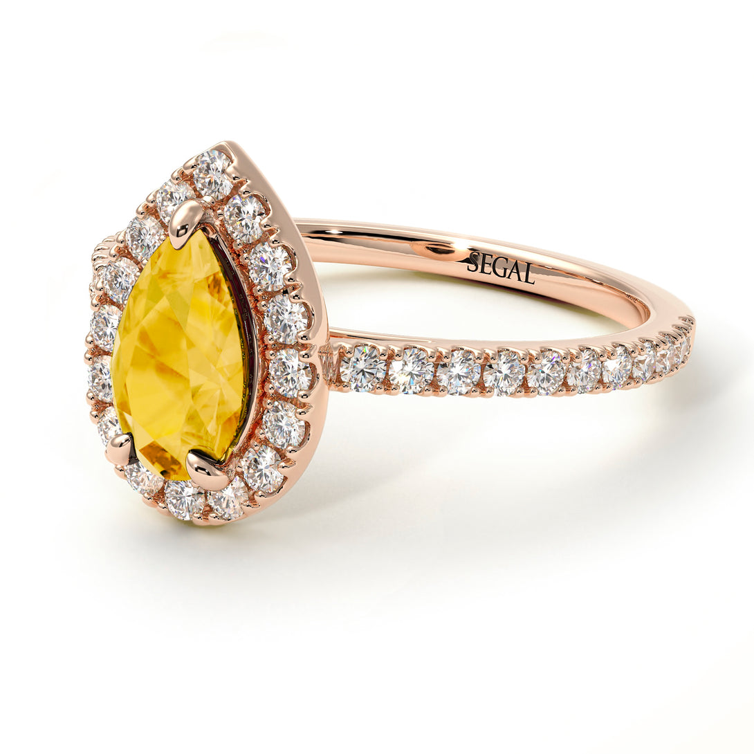 Pear Shaped Halo Citrine Ring - Janet No. 602
