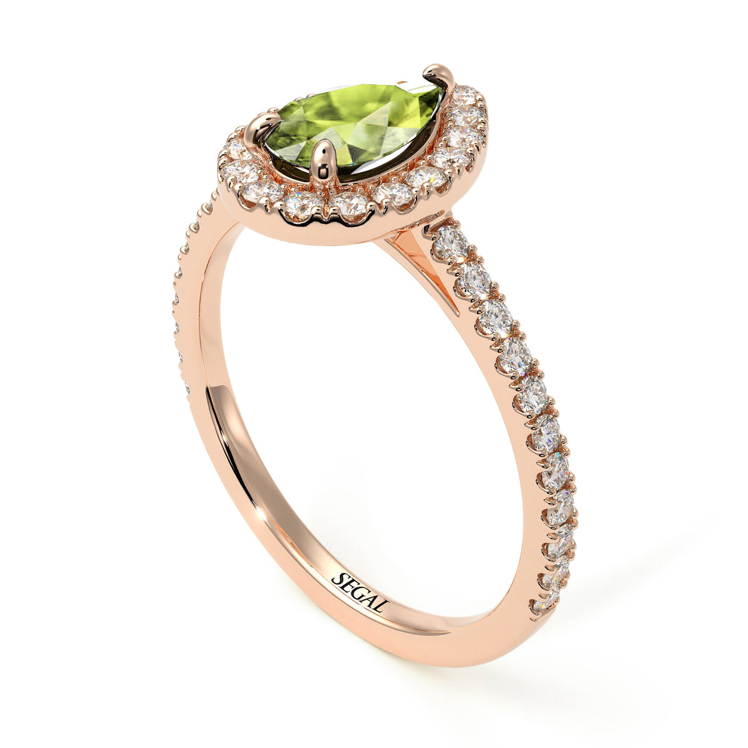 Pear Shaped Halo Peridot Ring - Janet No. 702