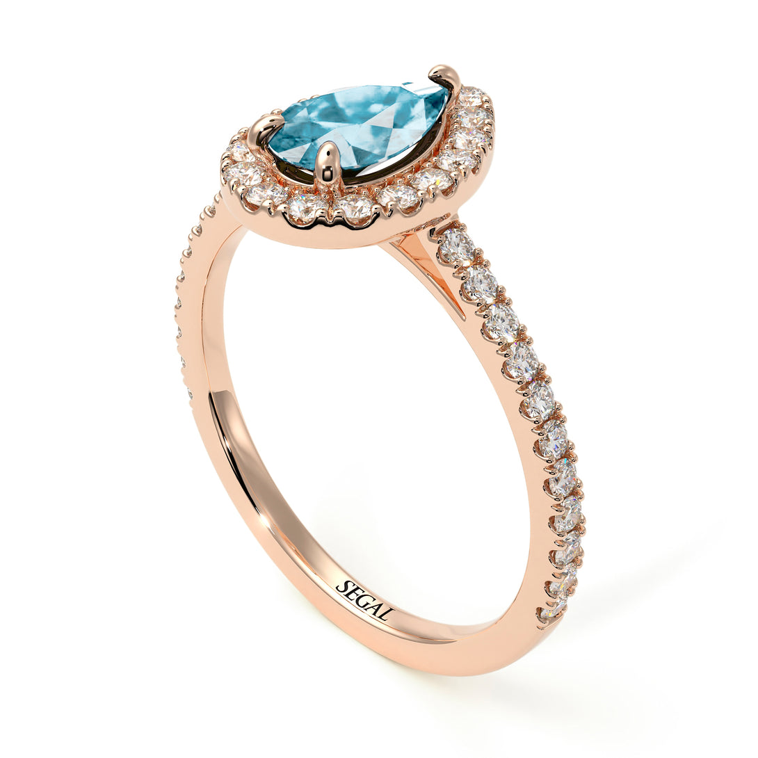 Pear Shaped Halo Aquamarine Ring - Janet No. 402