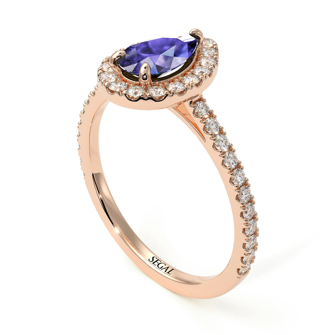 Pear Shaped Halo Tanzanite Ring - Janet No. 202