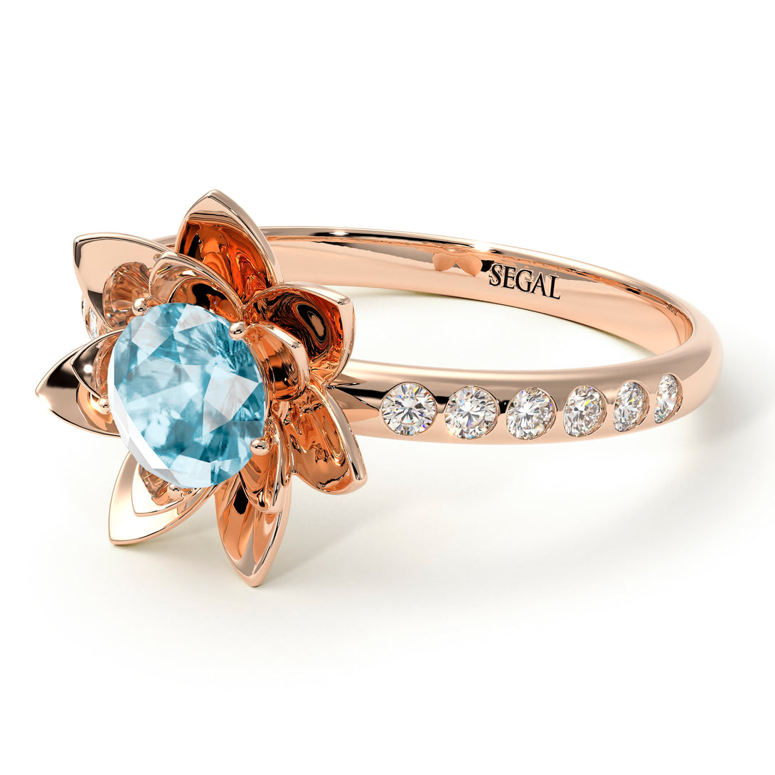 Lotus Flower Aquamarine ring - Lotus no. 402