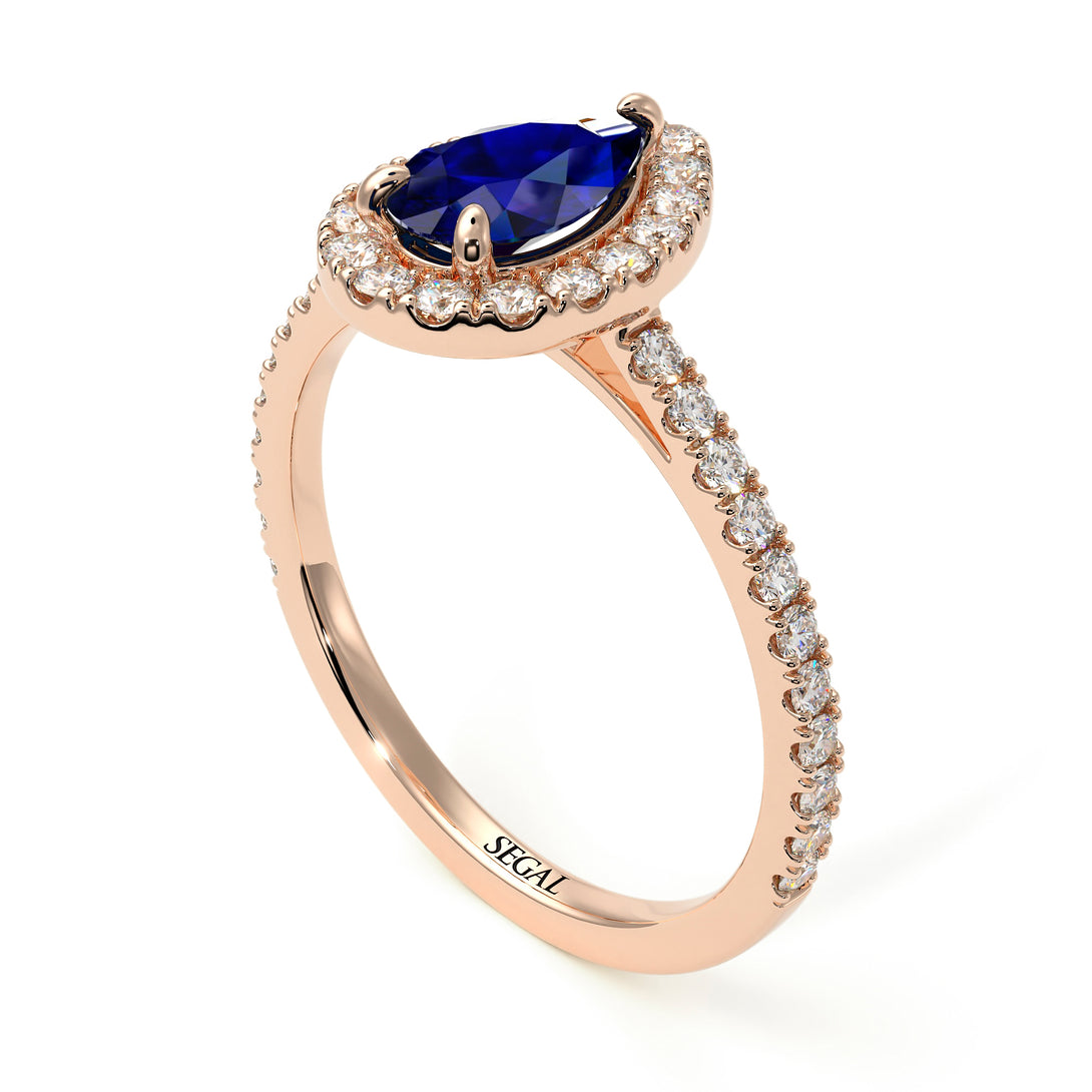 Pear Shaped Halo Sapphire Ring - Janet No. 26