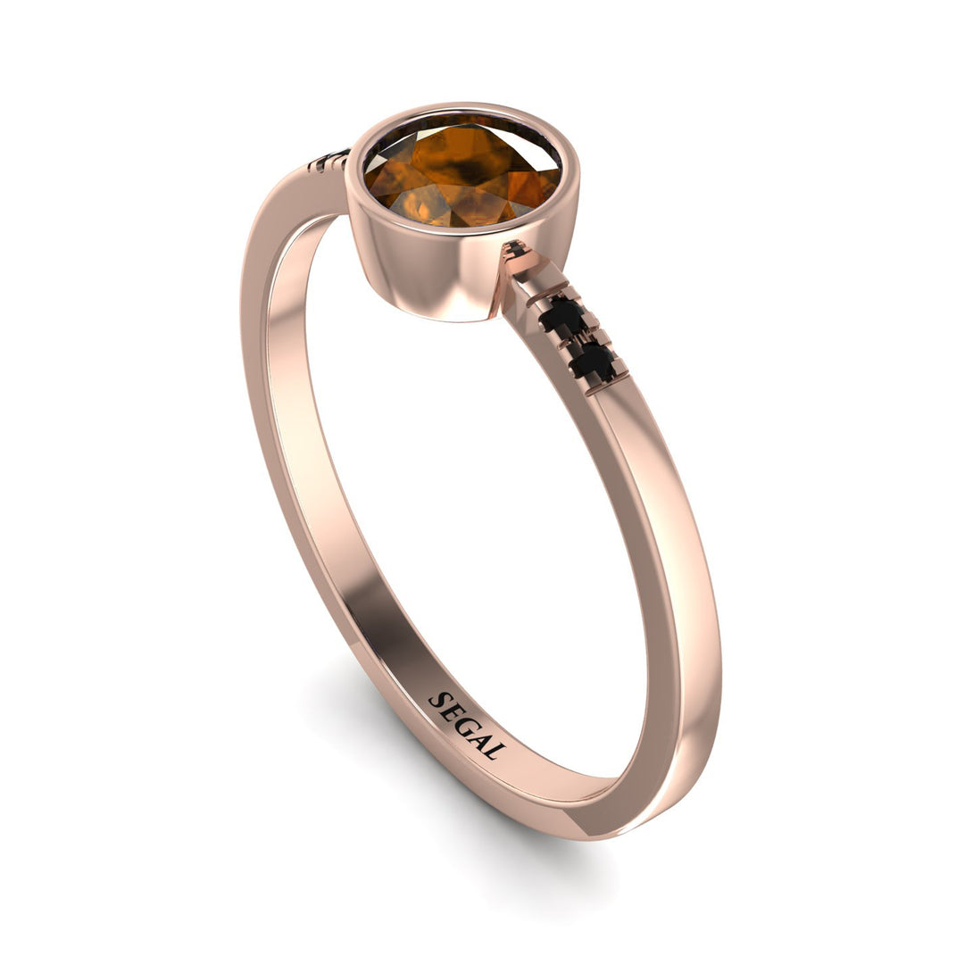 Bezel Minimalist Brown Diamond Ring - Kinsley No. 1105
