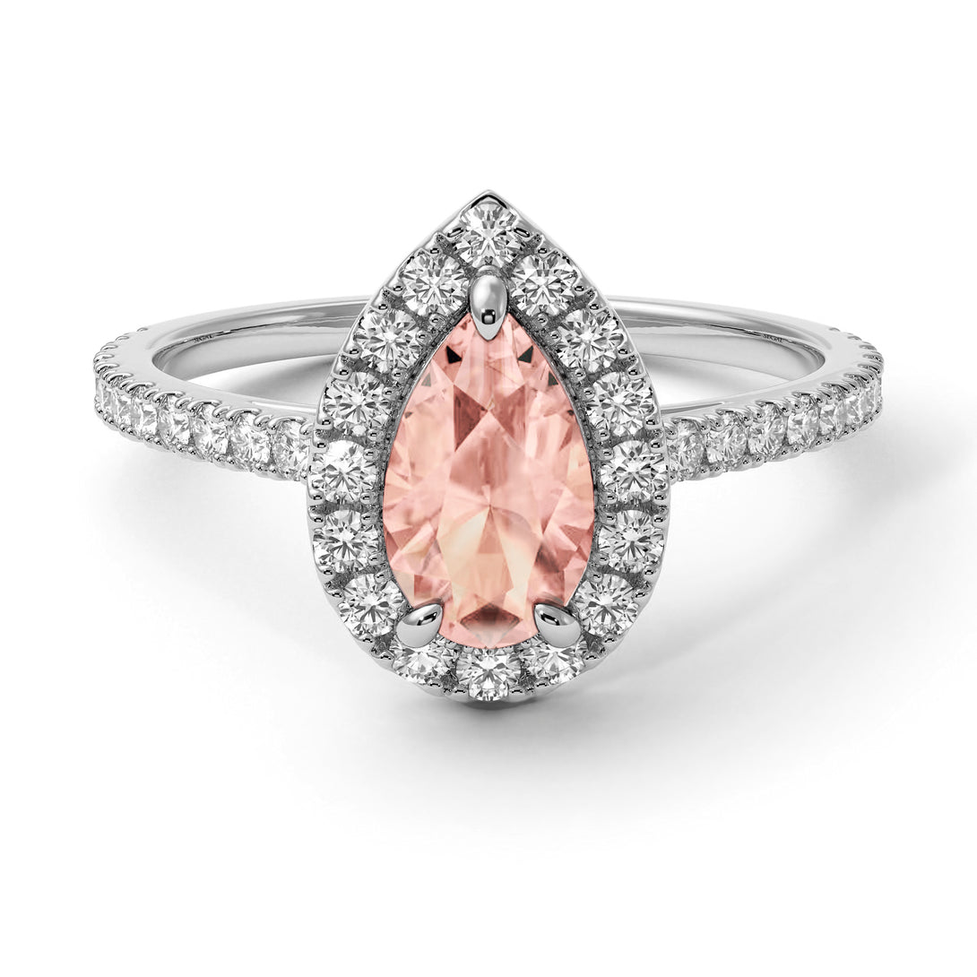 Pear Shaped Halo Morganite Ring - Janet No. 903