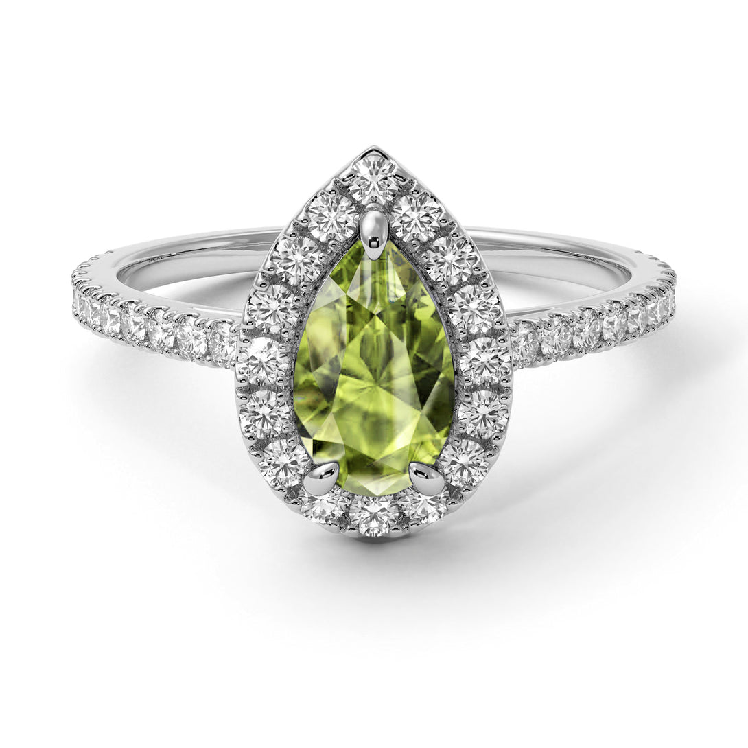 Pear Shaped Halo Peridot Ring - Janet No. 703