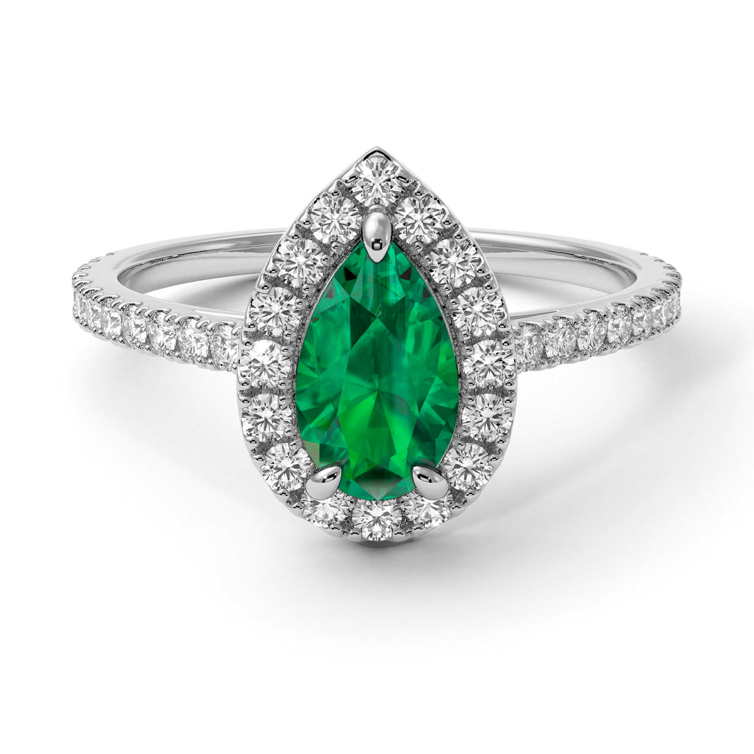 Pear Shaped Halo Emerald Ring - Janet No. 21