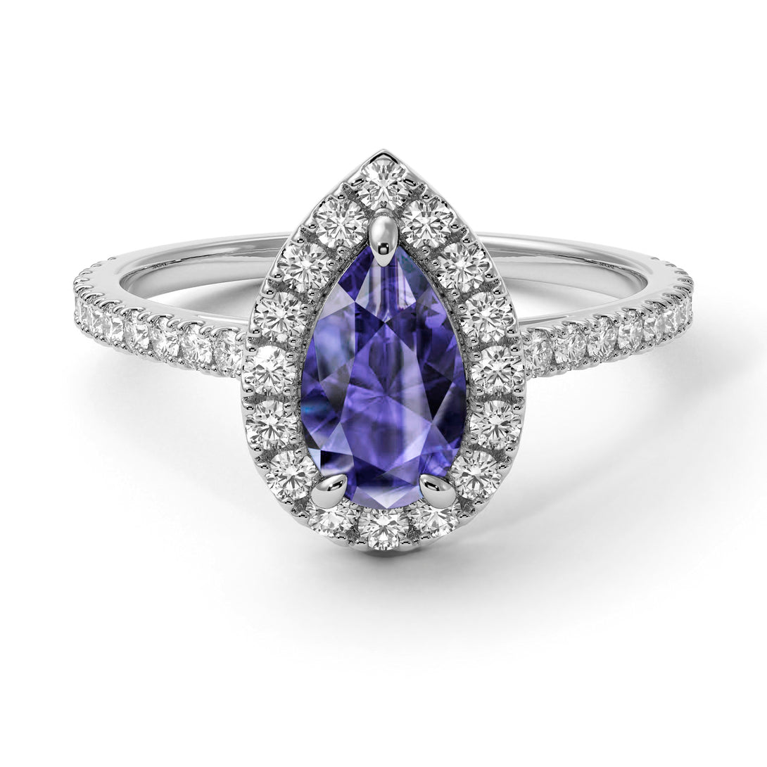 Pear Shaped Halo Tanzanite Ring - Janet No. 203