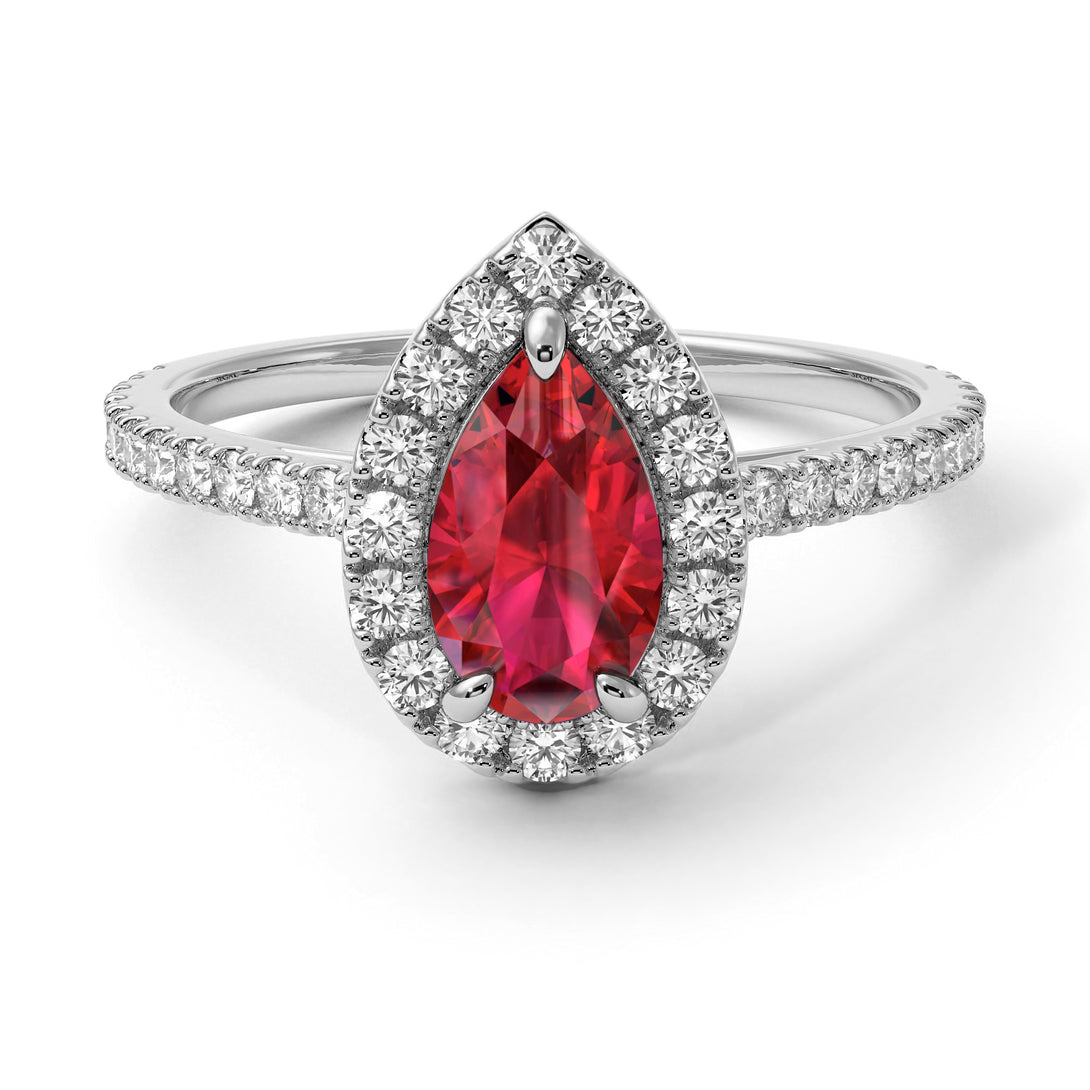 Pear Shaped Halo Ruby Ring - Janet No. 33