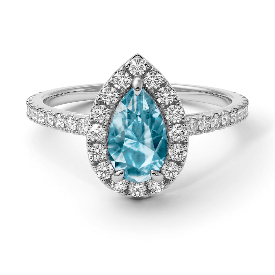 Pear Shaped Halo Aquamarine Ring - Janet No. 403