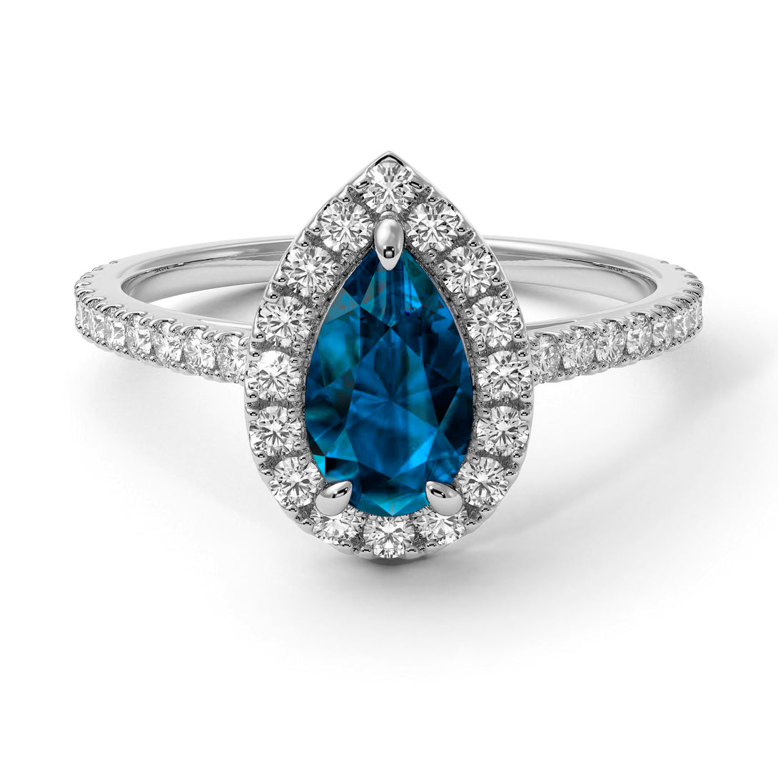 Pear Shaped Halo Blue Topaz Ring - Janet No. 503