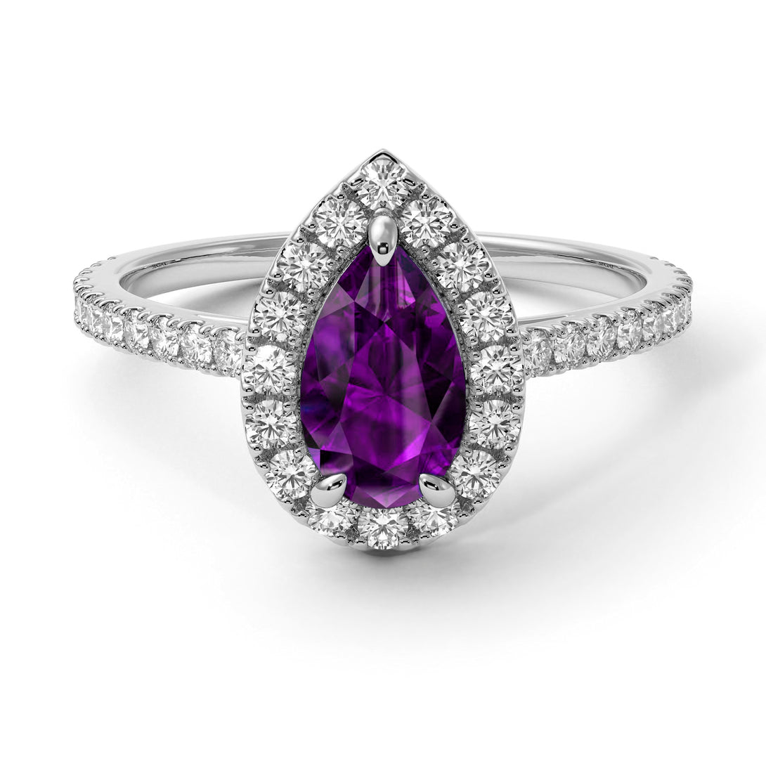 Pear Shaped Halo Amethyst Ring - Janet No. 303