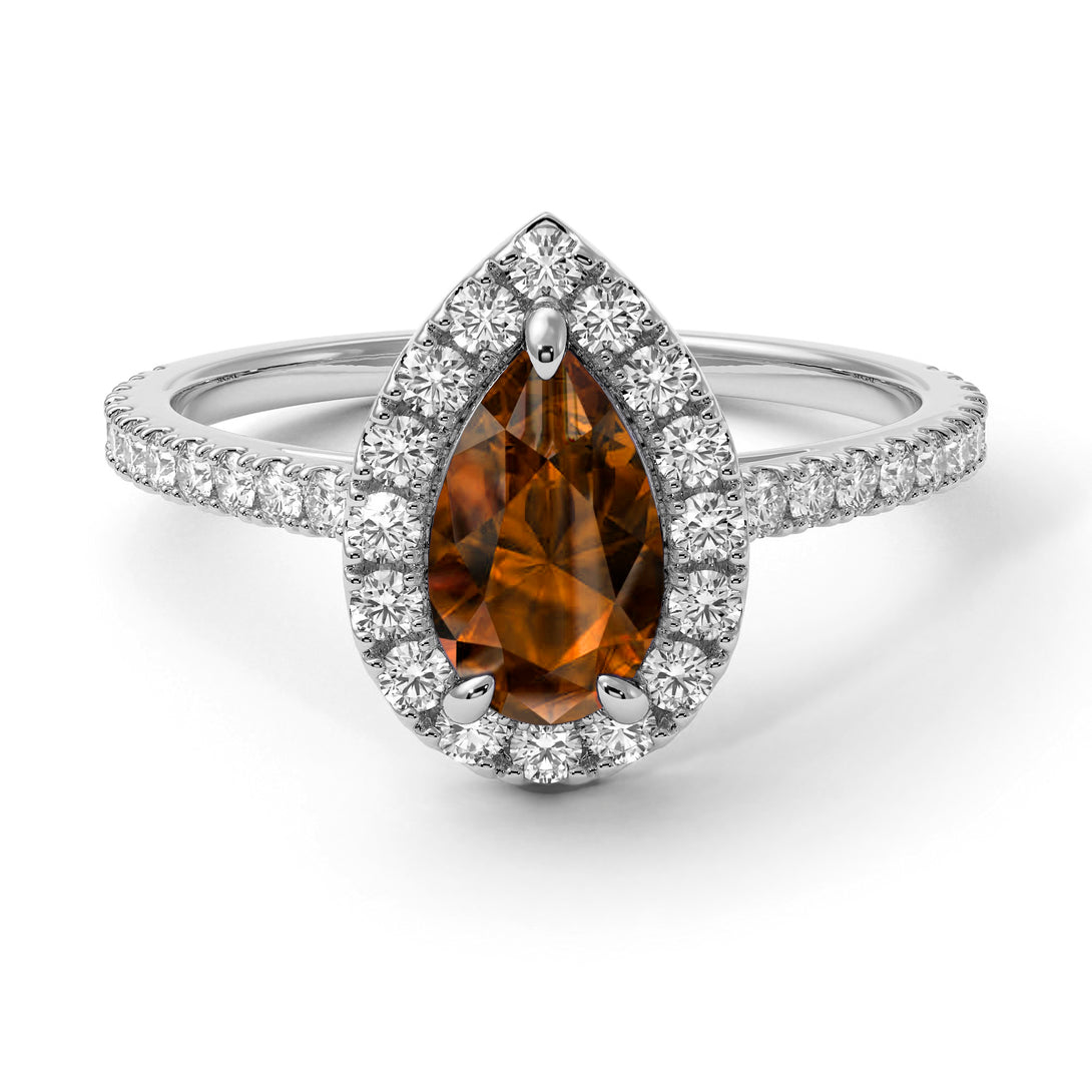 Pear Shaped Halo Brown Diamond Ring - Janet No. 1103