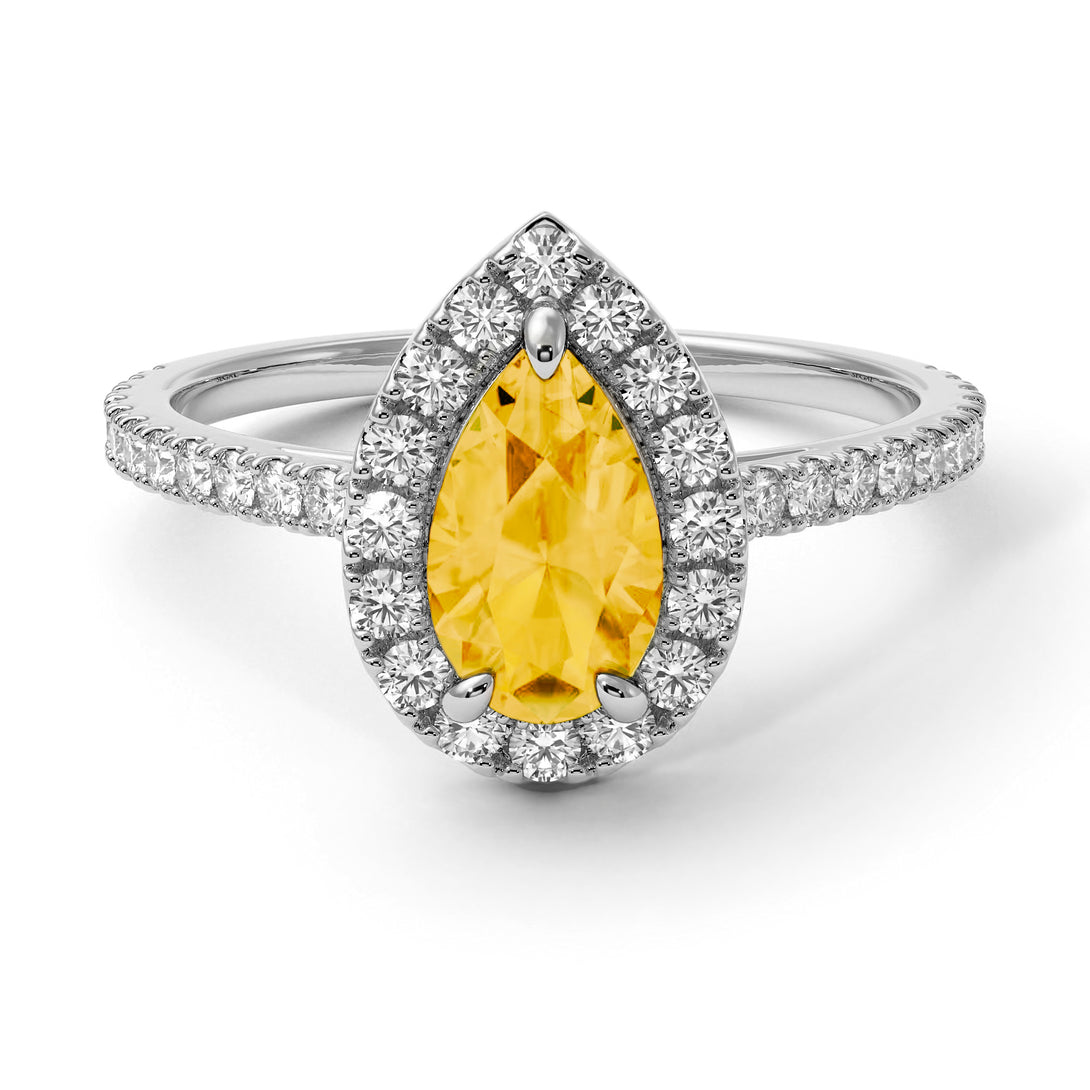 Pear Shaped Halo Citrine Ring - Janet No. 603